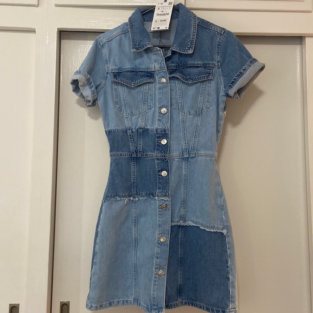 Zara Blue Patchwork Denim Mini Dress